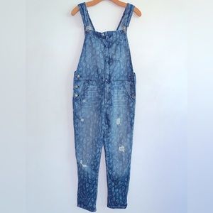 Current Elliot Jumpsuit Women Sz 1 Blue Paisley Denim Distressed Cowgirl Western